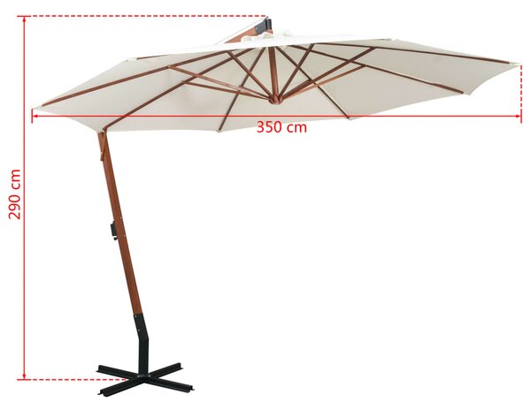 Viseći Suncobran 350 cm s Drvenom Šipkom Bijeli - Bijela / 3.5 x 2.9 m