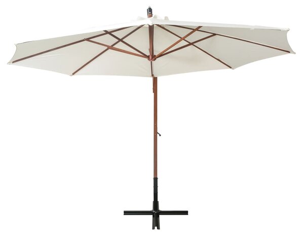 Viseći Suncobran 350 cm s Drvenom Šipkom Bijeli - Bijela / 3.5 x 2.9 m