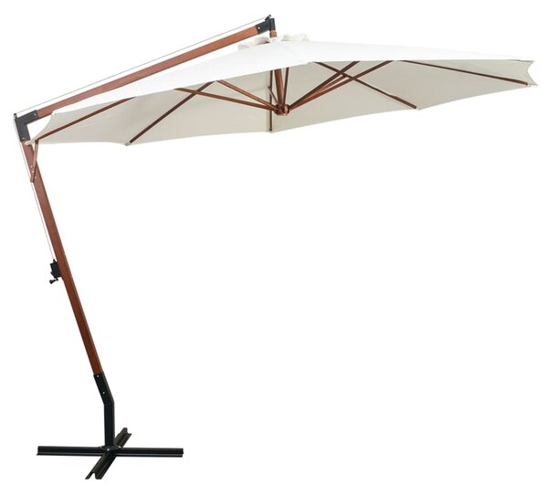 Viseći Suncobran 350 cm s Drvenom Šipkom Bijeli - Bijela / 3.5 x 2.9 m