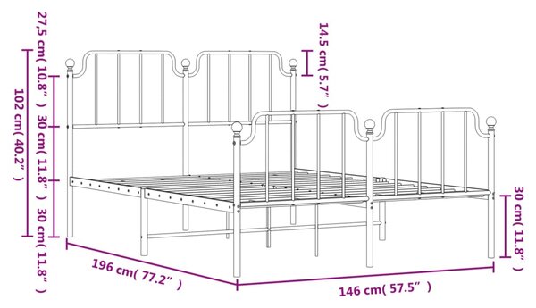 Metalni okvir kreveta s uzglavljem i podnožjem crni 140x190 cm - Crna / 140 x 190 cm