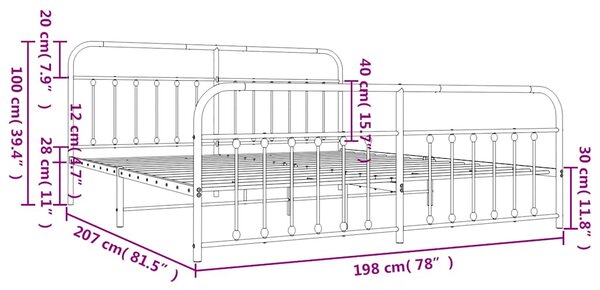 Metalni okvir kreveta uzglavlje i podnožje bijeli 193x203 cm - Bijela / 193 x 203 cm
