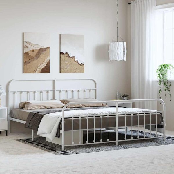 Metalni okvir kreveta uzglavlje i podnožje bijeli 193x203 cm - Bijela / 193 x 203 cm