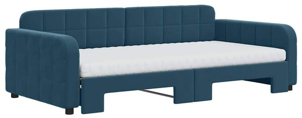 Dnevni krevet na razvlačenje i madraci plavi 100x200 cm baršun - Plava / 100 x 200 cm
