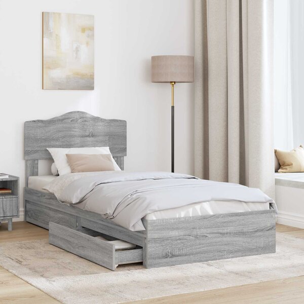 Krevet s od storage Siva Sonoma 70 x 190 cm Konstruirano drvo - Siva / 70 x 190 cm