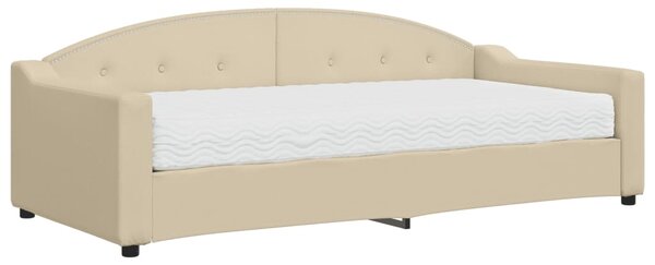 Dnevni krevet s madracem krem 90 x 200 cm od tkanine - Krema / 90 x 200 cm