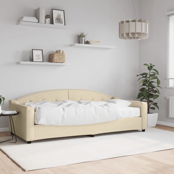 Dnevni krevet s madracem krem 90 x 200 cm od tkanine - Krema / 90 x 200 cm