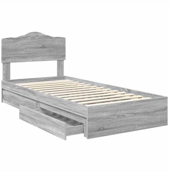 Krevet s od storage Siva Sonoma 70 x 190 cm Konstruirano drvo - Siva / 70 x 190 cm