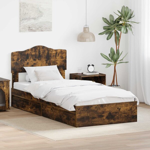 Krevet s od storage s uzglavljem Dimljeni hrast 70 x 190 cm - Smeđa / 70 x 190 cm