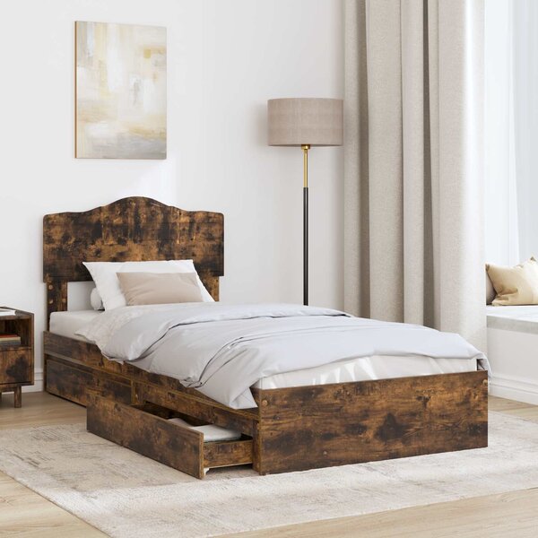 Krevet s od storage s uzglavljem Dimljeni hrast 70 x 190 cm - Smeđa / 70 x 190 cm