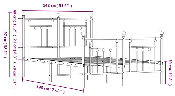 Metalni okvir kreveta uzglavlje i podnožje bijeli 135 x 190 cm - Bijela / 135 x 190 cm