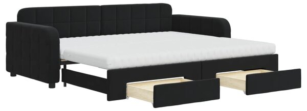 Dnevni krevet na razvlačenje s ladicama crni 90 x 200 cm baršun - Crna / 90 x 200 cm