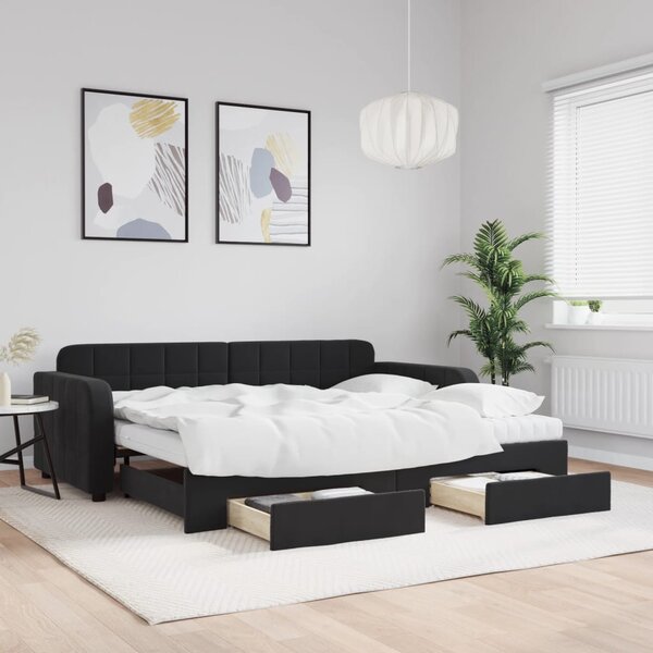 Dnevni krevet na razvlačenje s ladicama crni 90 x 200 cm baršun - Crna / 90 x 200 cm