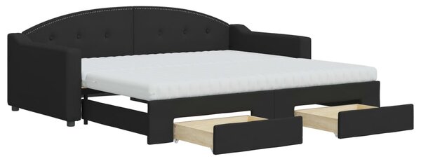 Dnevni krevet na razvlačenje s ladicama crni 90x190 cm tkanina - Crna / 90 x 190 cm