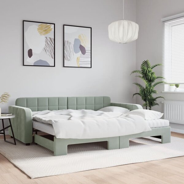 Dnevni krevet na razvlačenje svjetlosivi 90 x 190 cm baršunasti - Siva / 90 x 190 cm