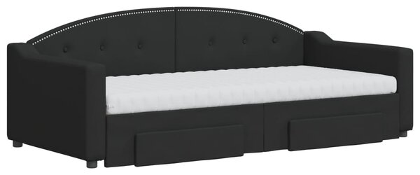 Dnevni krevet na razvlačenje s ladicama crni 90x190 cm tkanina - Crna / 90 x 190 cm