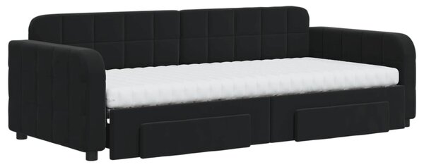 Dnevni krevet na razvlačenje s ladicama crni 90 x 200 cm baršun - Crna / 90 x 200 cm