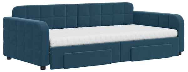 Dnevni krevet na razvlačenje s ladicama plavi 100x200 cm baršun - Plava / 100 x 200 cm