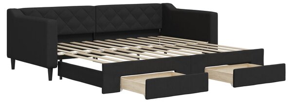 Dnevni krevet na razvlačenje s ladicama crni 90x200 cm tkanina - Crna / 90 x 200 cm