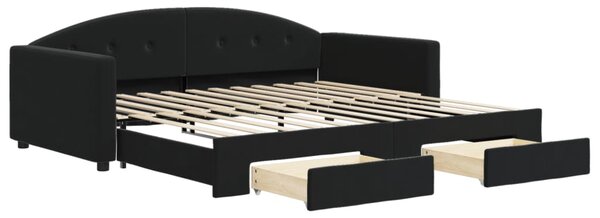 Dnevni krevet na razvlačenje s ladicama crni 100x200 cm baršun - Crna / 100 x 200 cm