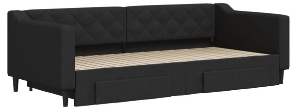 Dnevni krevet na razvlačenje s ladicama crni 90x200 cm tkanina - Crna / 90 x 200 cm