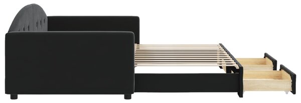 Dnevni krevet na razvlačenje s ladicama crni 100x200 cm baršun - Crna / 100 x 200 cm