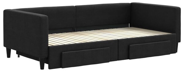 Dnevni krevet na razvlačenje s ladicama crni 100x200 cm tkanina - Crna / 100 x 200 cm