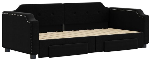 Dnevni krevet na razvlačenje s ladicama crni 80x200 cm tkanina - Crna / 80 x 200 cm