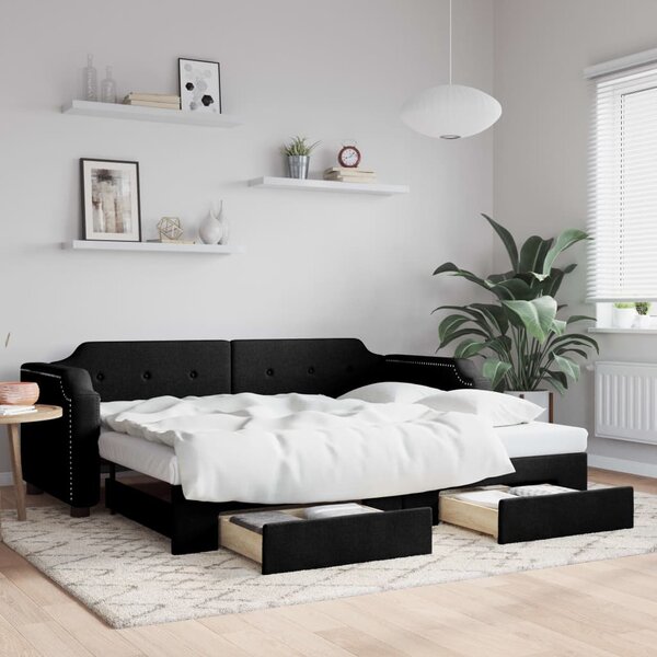 Dnevni krevet na razvlačenje s ladicama crni 80x200 cm tkanina - Crna / 80 x 200 cm