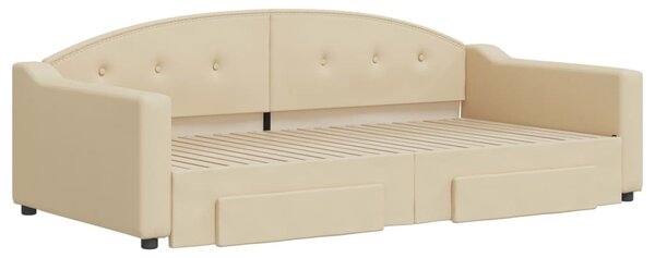 Dnevni krevet na razvlačenje s ladicama krem 100x200 cm tkanina - Krema / 100 x 200 cm