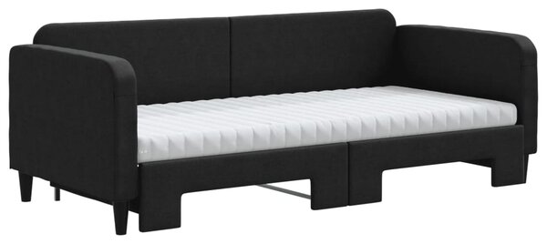 Dnevni krevet na razvlačenje s madracima crni 90x200 cm tkanina - Crna / 90 x 200 cm