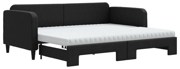 Dnevni krevet na razvlačenje s madracima crni 90x200 cm tkanina - Crna / 90 x 200 cm