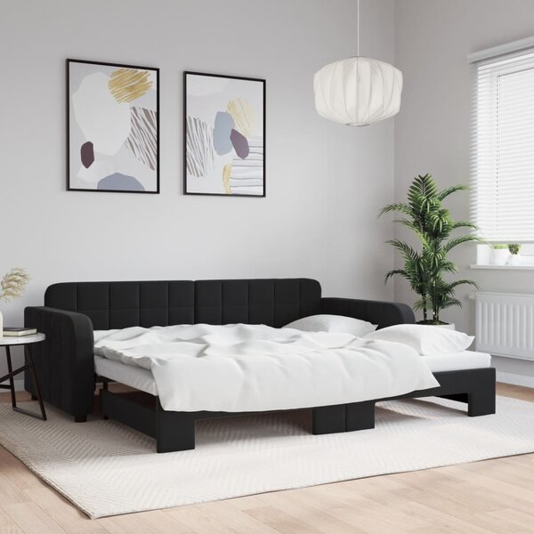 Dnevni krevet na razvlačenje crni 90 x 190 cm baršunasti - Crna / 90 x 190 cm