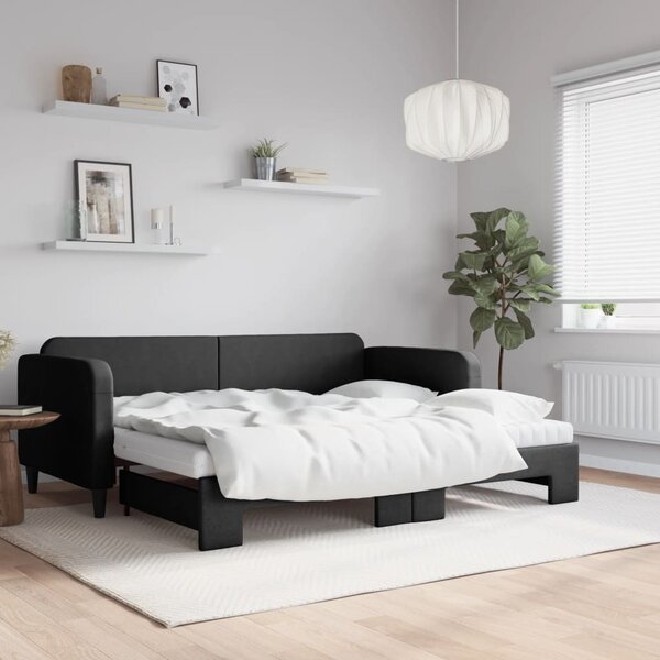 Dnevni krevet na razvlačenje s madracima crni 90x200 cm tkanina - Crna / 90 x 200 cm