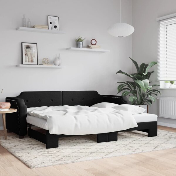 Dnevni krevet na razvlačenje crni 90 x 190 cm od tkanine - Crna / 90 x 190 cm