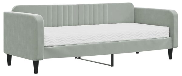 Dnevni krevet s madracem svjetlosivi 90 x 200 cm baršunasti - Siva / 90 x 200 cm