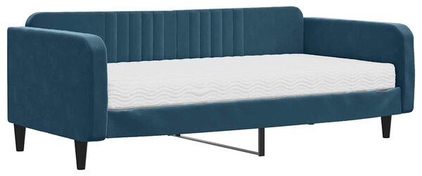 Dnevni krevet s madracem plavi 100 x 200 cm baršunasti - Plava / 100 x 200 cm