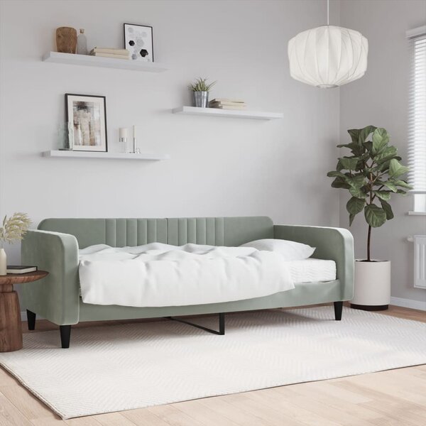 Dnevni krevet s madracem svjetlosivi 90 x 200 cm baršunasti - Siva / 90 x 200 cm