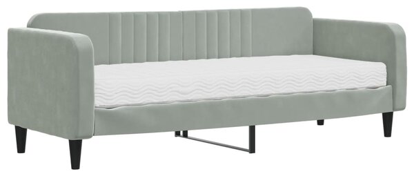 Dnevni krevet s madracem svjetlosivi 80 x 200 cm baršunasti - Siva / 80 x 200 cm