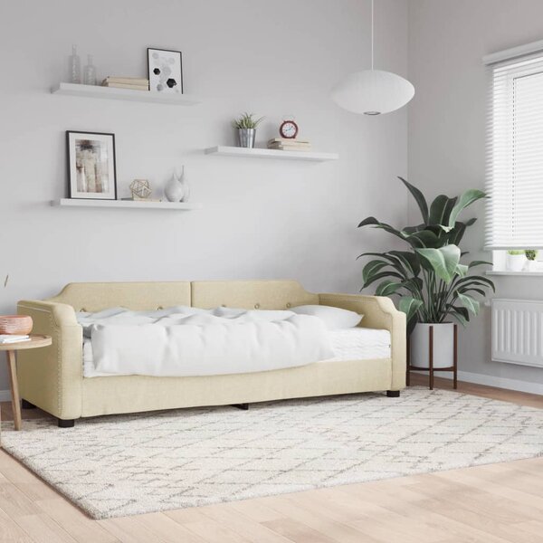 Dnevni krevet s madracem krem 100 x 200 cm od tkanine - Krema / 100 x 200 cm