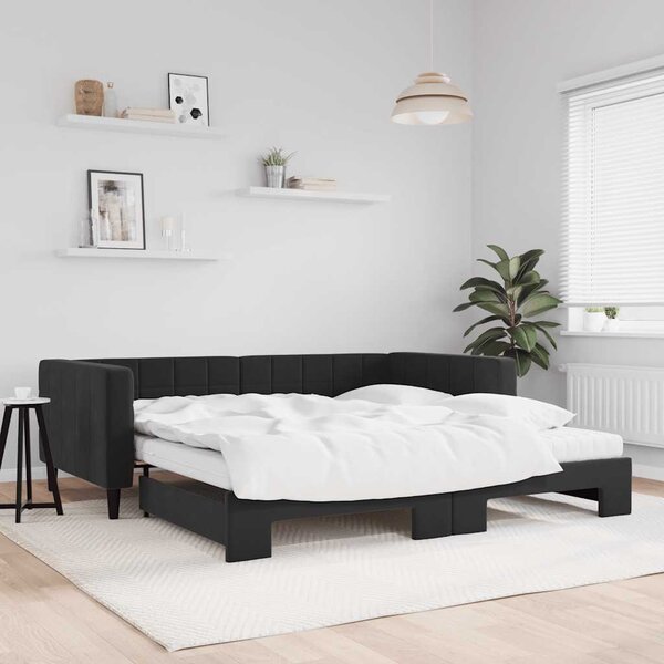 Dnevni krevet na razvlačenje s madracima crni 100x200 cm baršun - Crna / 100 x 200 cm