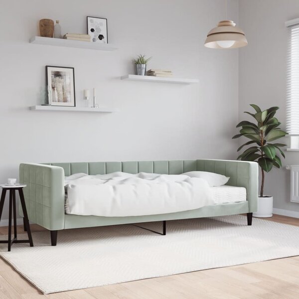 Dnevni krevet s madracem svjetlosivi 90 x 190 cm baršunasti - Siva / 90 x 190 cm