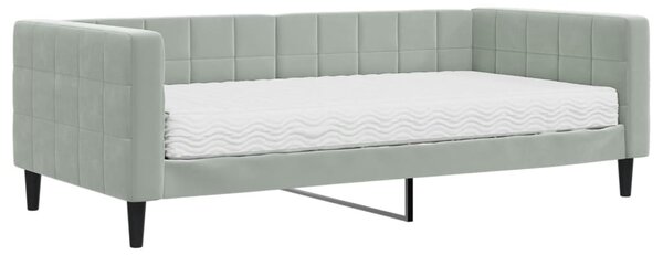 Dnevni krevet s madracem svjetlosivi 90 x 190 cm baršunasti - Siva / 90 x 190 cm