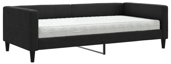 Dnevni krevet s madracem crni 100 x 200 cm od tkanine - Crna / 100 x 200 cm