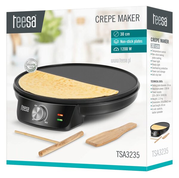 1200w pekač za peko palačink in tortilj 30cm črn - teesa