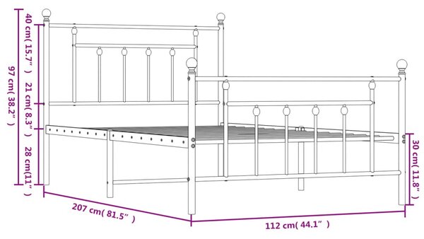 Metalni okvir kreveta uzglavlje i podnožje crni 107x203 cm - Crna / 107 x 203 cm