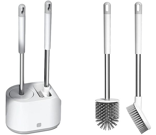 Set od dva silikonska antibakterijska toaletna četka s bijelim postoljem od 42 cm