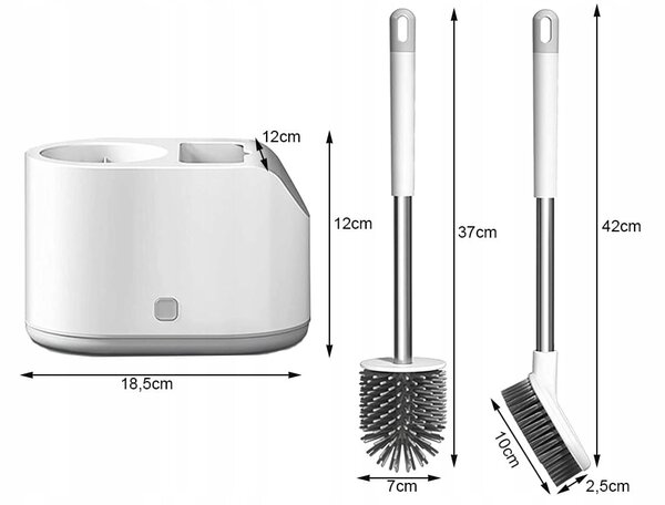 Set od dva silikonska antibakterijska toaletna četka s bijelim postoljem od 42 cm