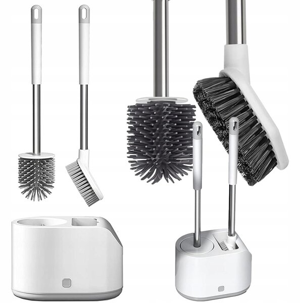 Set od dva silikonska antibakterijska toaletna četka s bijelim postoljem od 42 cm