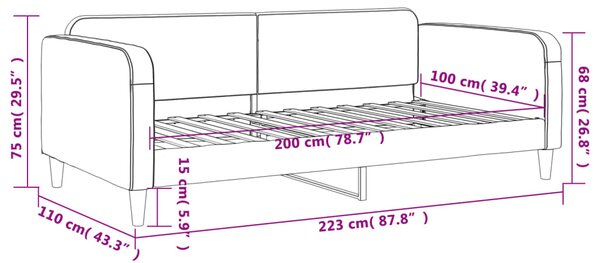 Dnevni krevet svjetlosivi 100 x 200 cm od tkanine - Siva / 100 x 200 cm