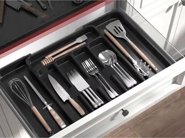 Podesivi organizator pribora za jelo za kuhinjske ladice do 44 cm crne